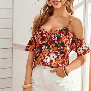 Cold Shoulder Floral Print Top